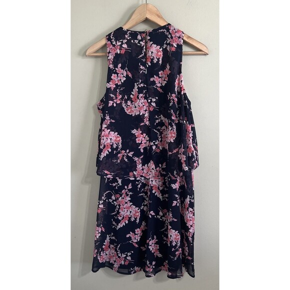 Tommy Hilfiger Black And Pink Crescent Floral Chiffon Sleeveless Dress-size 6 - Picture 5 of 8